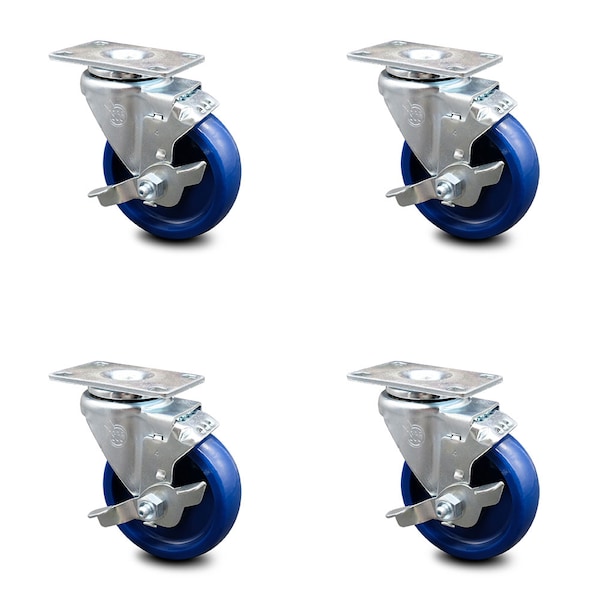 4 Inch Solid Polyurethane Wheel Swivel Top Plate Caster Set with Brake SCC